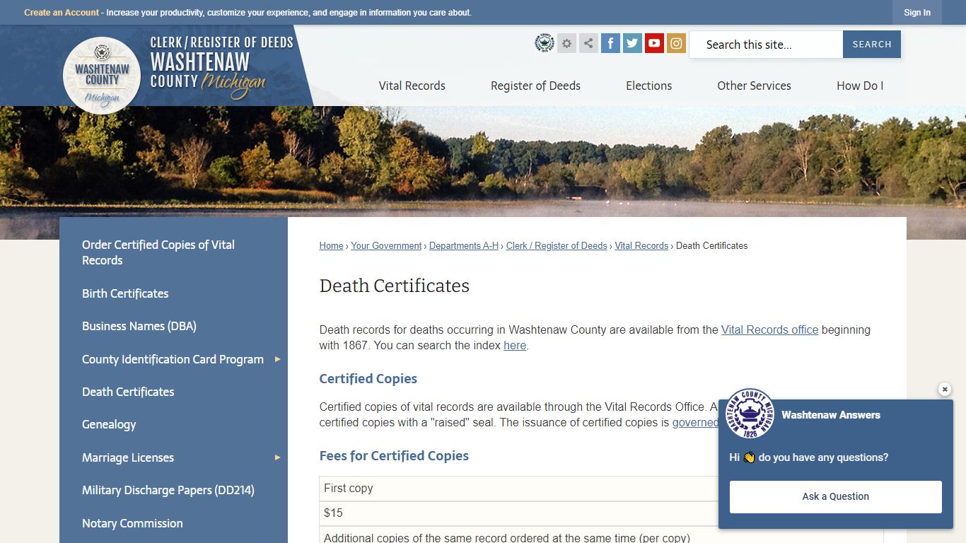 Death Certificates | Washtenaw County, MI