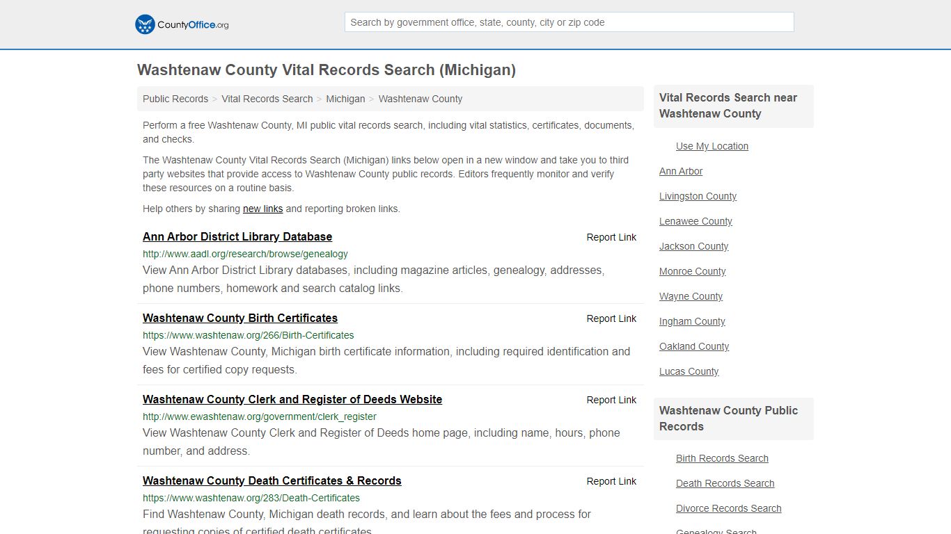 Vital Records Search - Washtenaw County, MI (Birth, Death ...